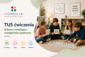 Rodzic i dziecko wykonujący w domu ćwiczenia rozwijające umiejętności społeczne