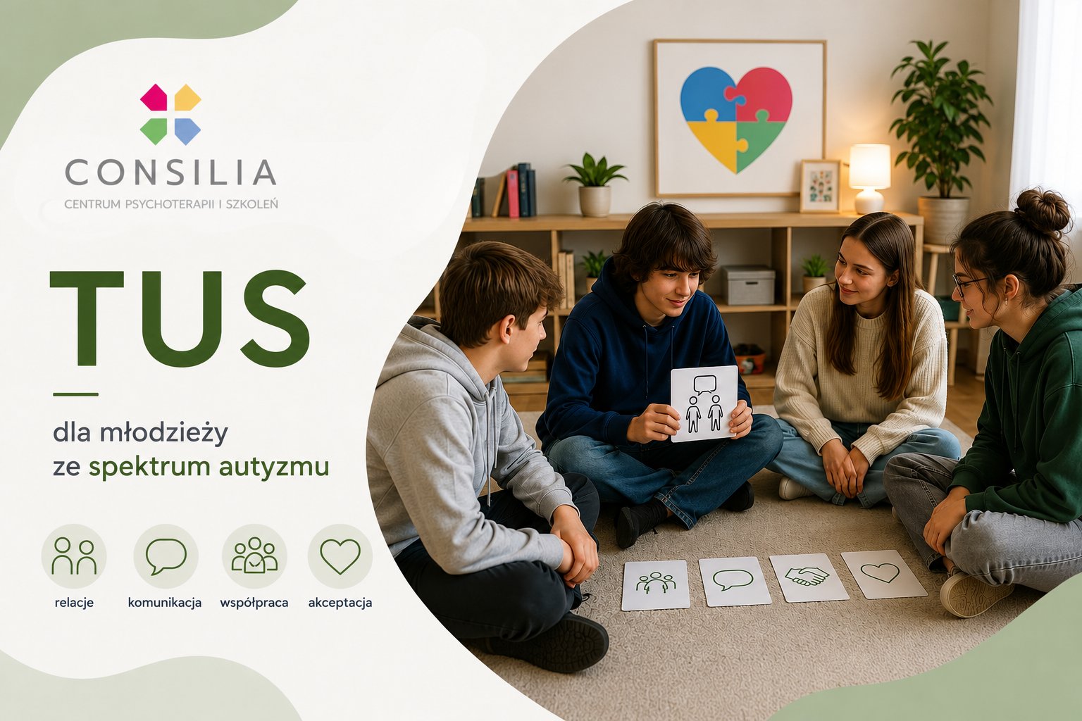 Młodzież w spektrum autyzmu podczas grupowego Treningu Umiejętności Społecznych