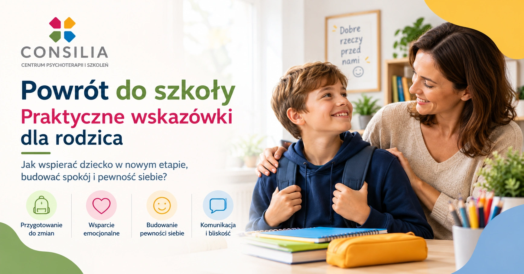 Rodzic wspiera dziecko przygotowujące się do powrotu do szkoły