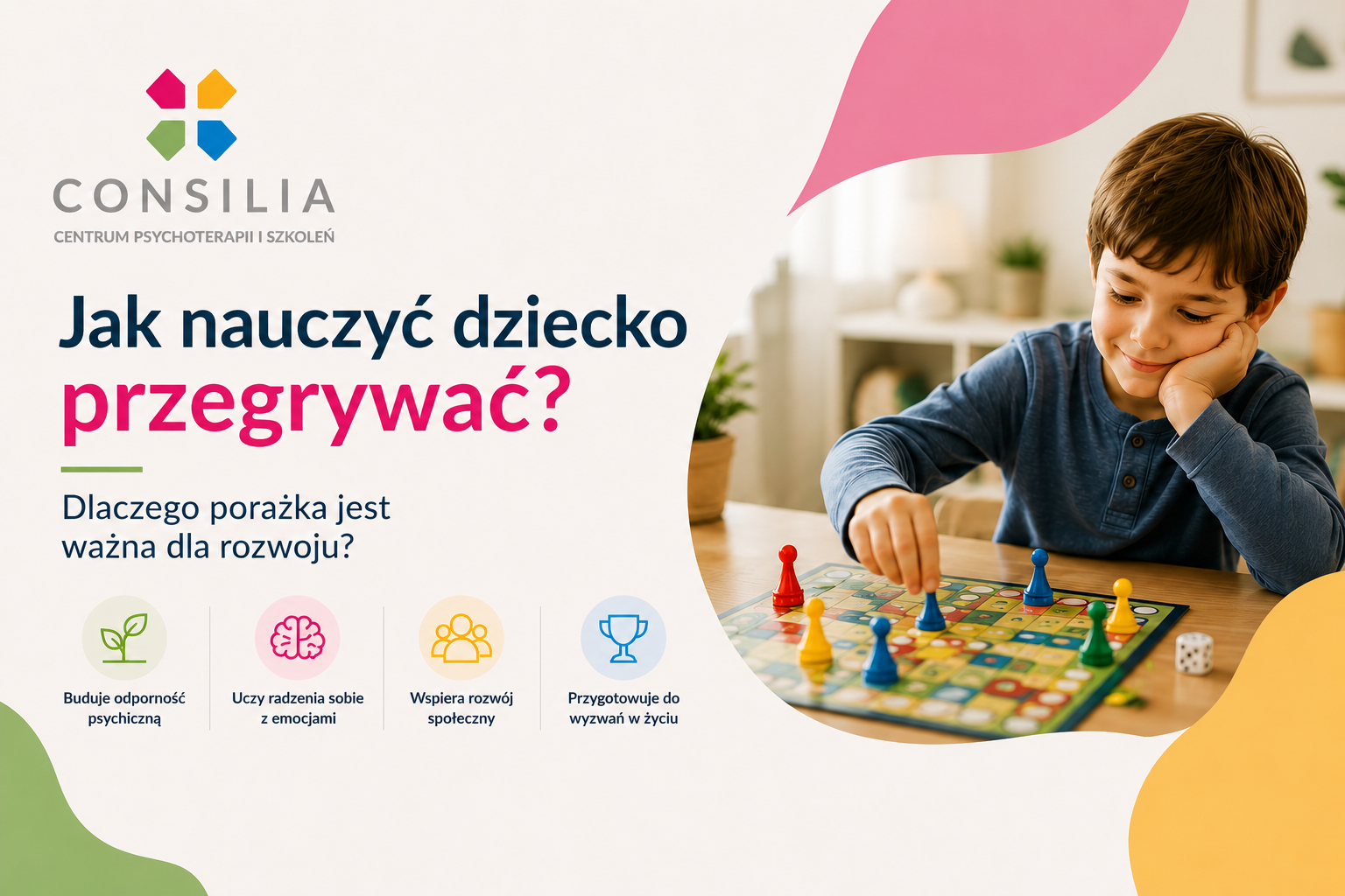 Rodzic wspiera dziecko w nauce przegrywania podczas gry planszowej