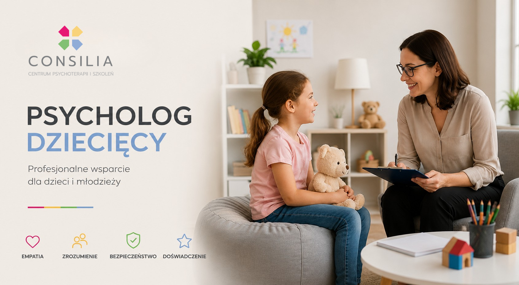 Psycholog dziecięcy podczas konsultacji w Centrum Consilia we Wrocławiu